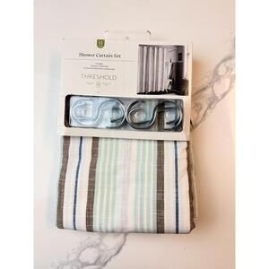 Threshold 13pc Textured Stripe Shower Curtain Set 72x72 Cotton Multicolor